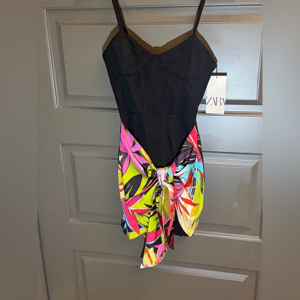 Zara Black Dress with Vibrant Floral Accent